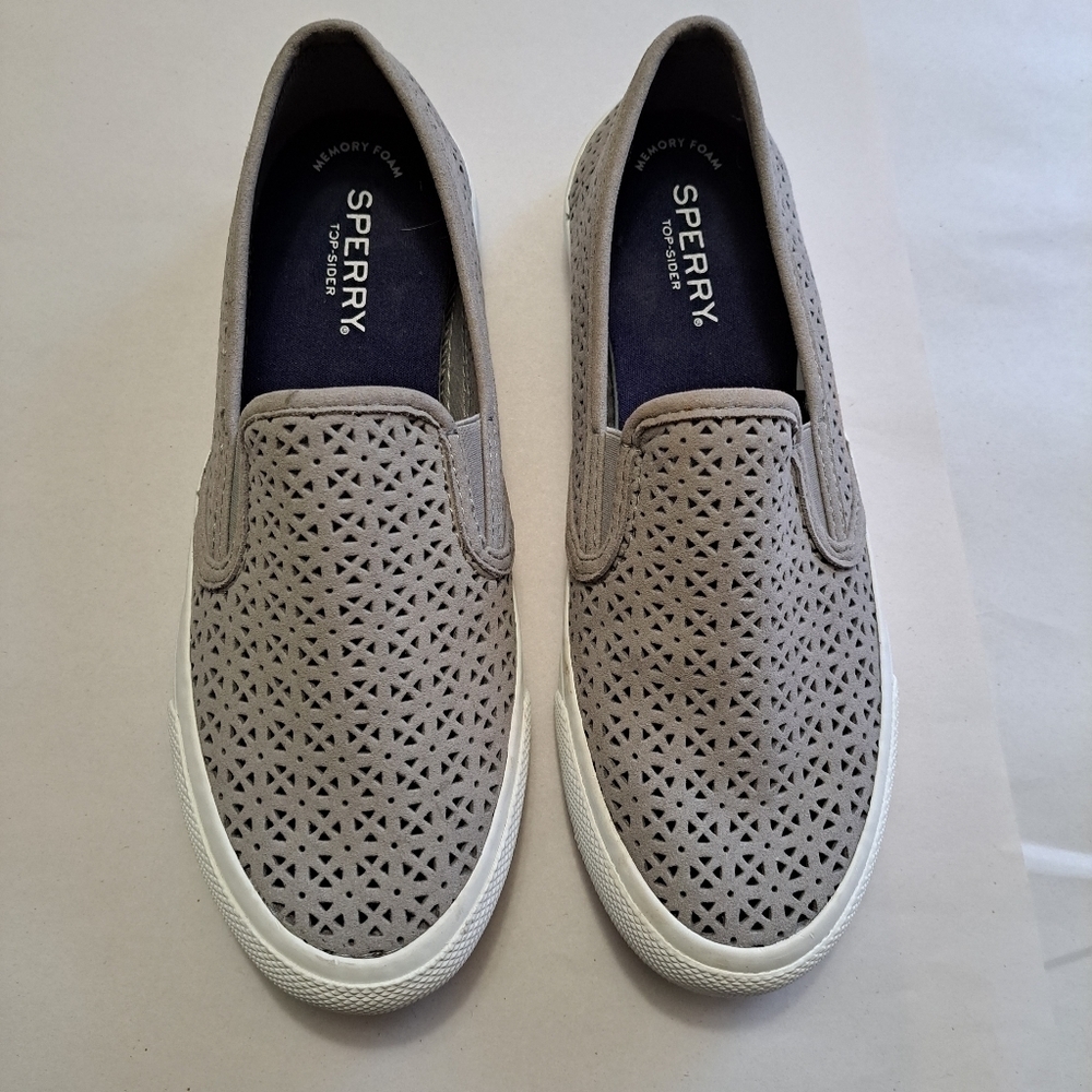 Sperry Grey Suede Slip On Shoes Size 6.5